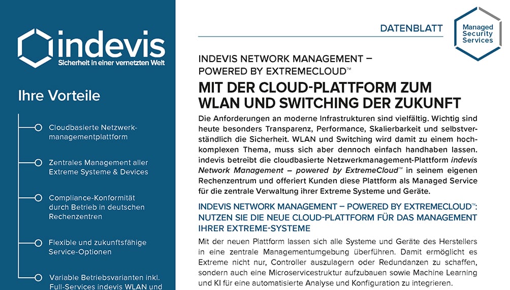 Datenblatt: indevis Network Management - powered by ExtremeCloud